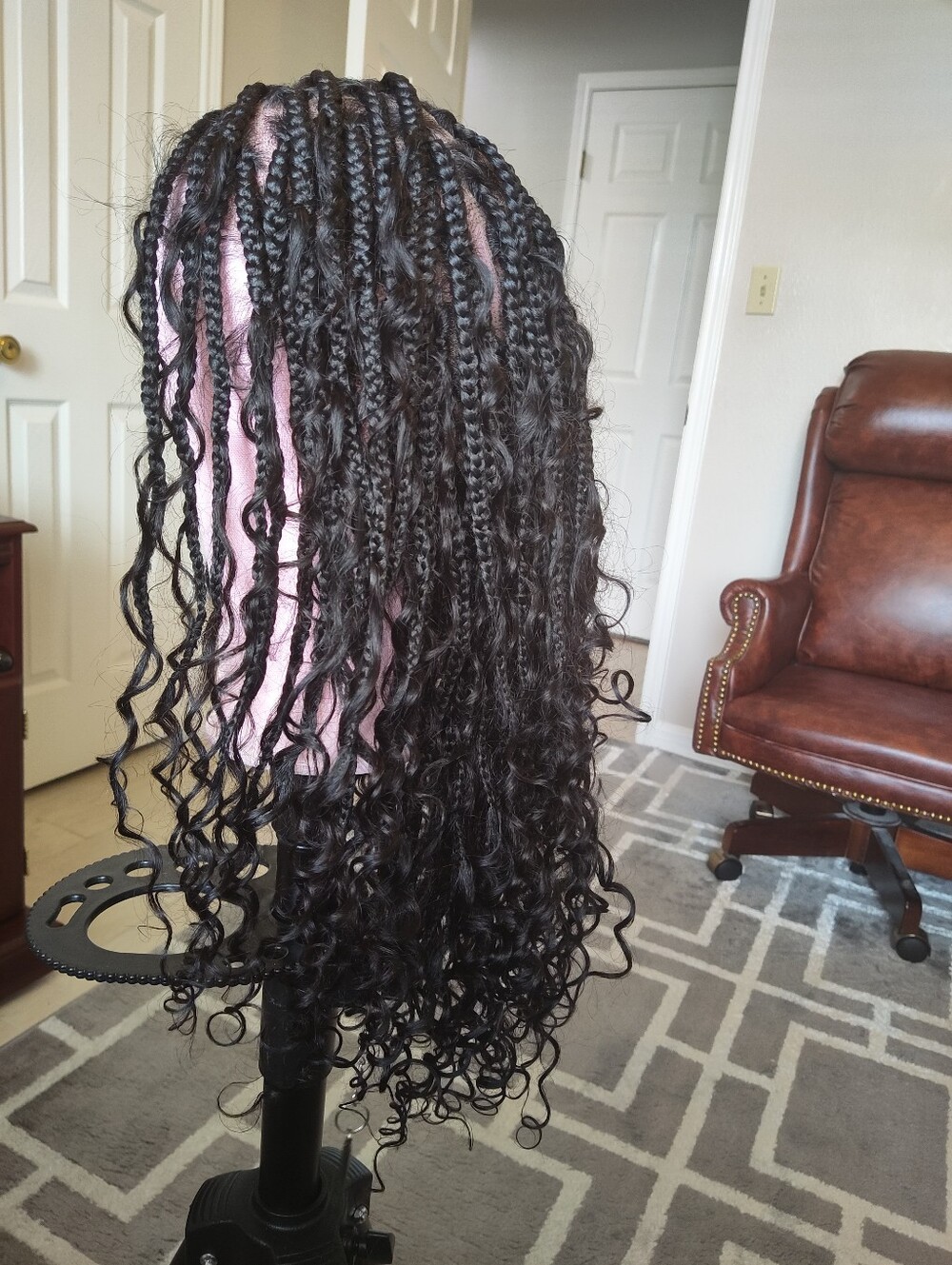 Full Lace 360 Braided Wig Black Human Hair Synthetic Braids Glueless Pre Plucked - Picture 3 of 13